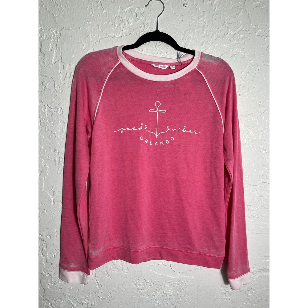 Camp David Good Vibes Orlando Sweatshirt Women S Pale Pink Distressed NWT